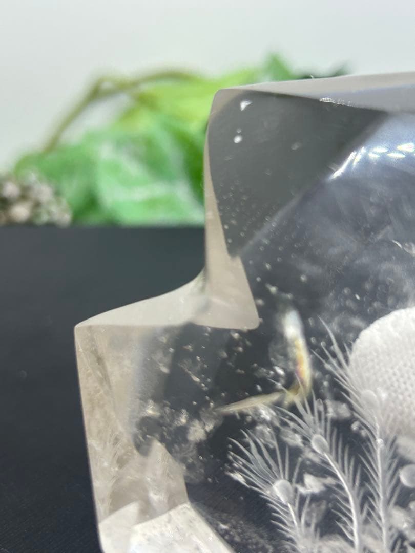 天然石水晶　龍と鳳凰ペアー彫り置物　No.2336