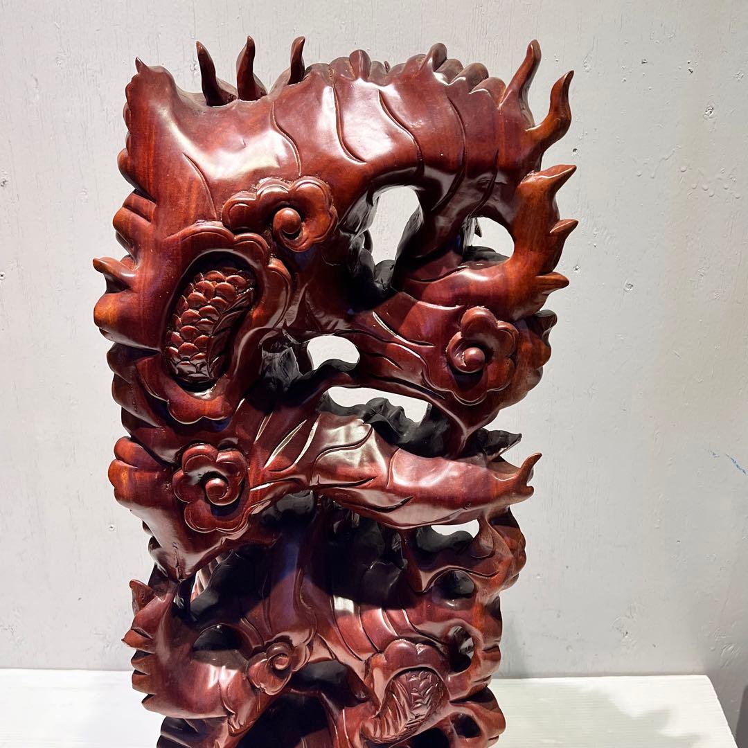 一点もの　開運 龍神 龍 木彫り 双龍 置き物　昇り龍　インテリア　工芸品