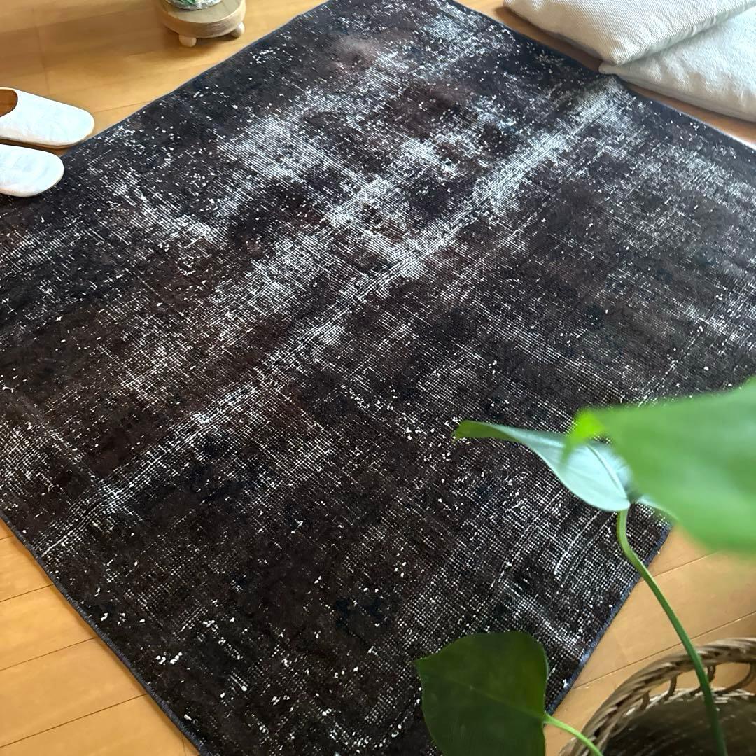 109.5×124 レアこげ茶ブラック　オーバーダイ　トルコヴィンテージラグ