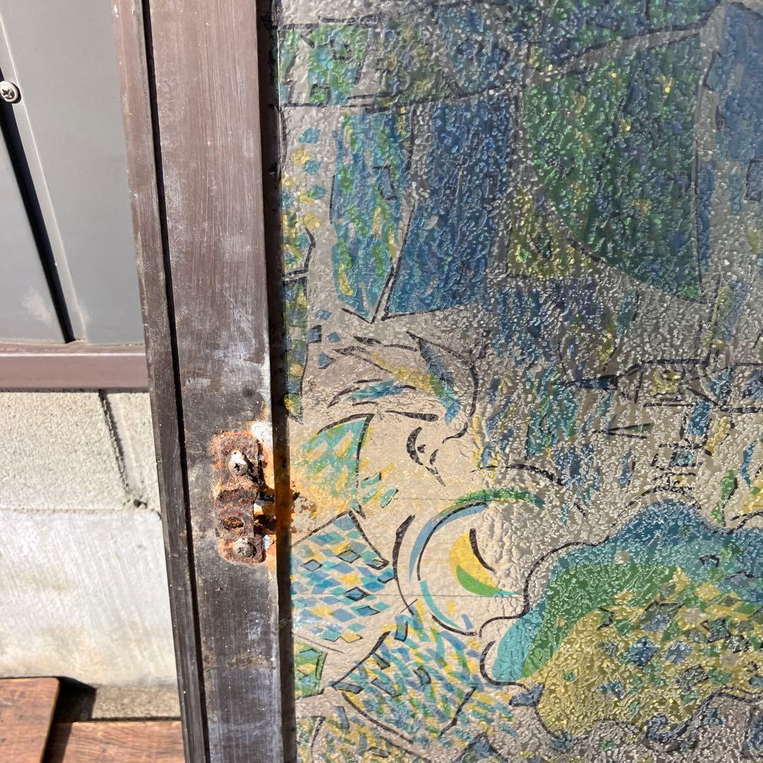 A-5 昭和レトロ ステンドグラス サッシ 窓枠付き ヴィンテージ 建具 古民家