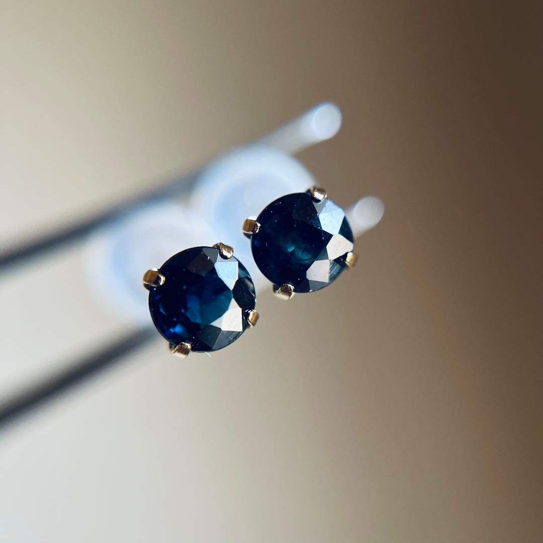 K18YG 天然石サファイア　ピアス round sapphire 18金