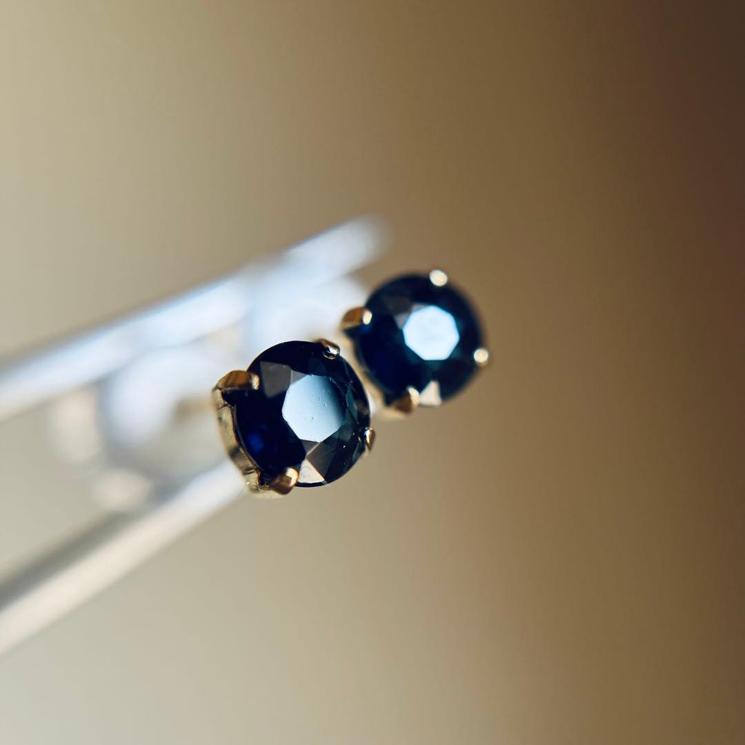 K18YG 天然石サファイア　ピアス round sapphire 18金