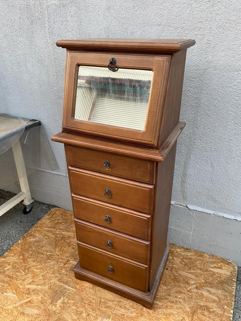 ★ 古家具 昭和レトロ チェスト ミラー 扉 付 ジュエリーボックス 引き出し