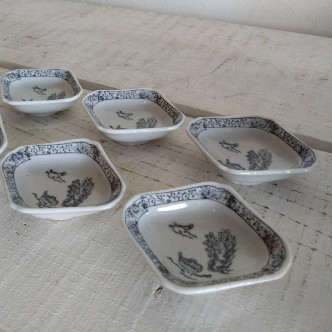 山水　小皿　豆皿　六客