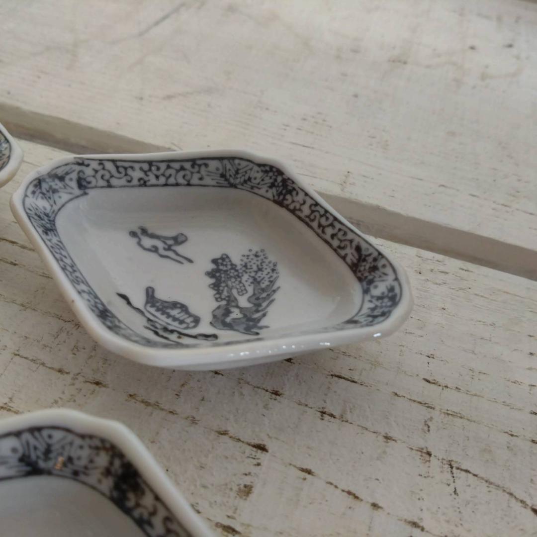 山水　小皿　豆皿　六客