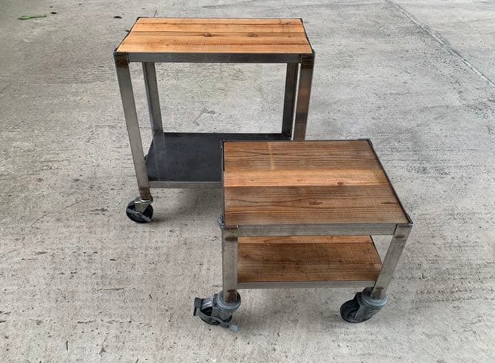 ステンレス製 アイアン シェルフ テーブル 台 キャスター付き No.2