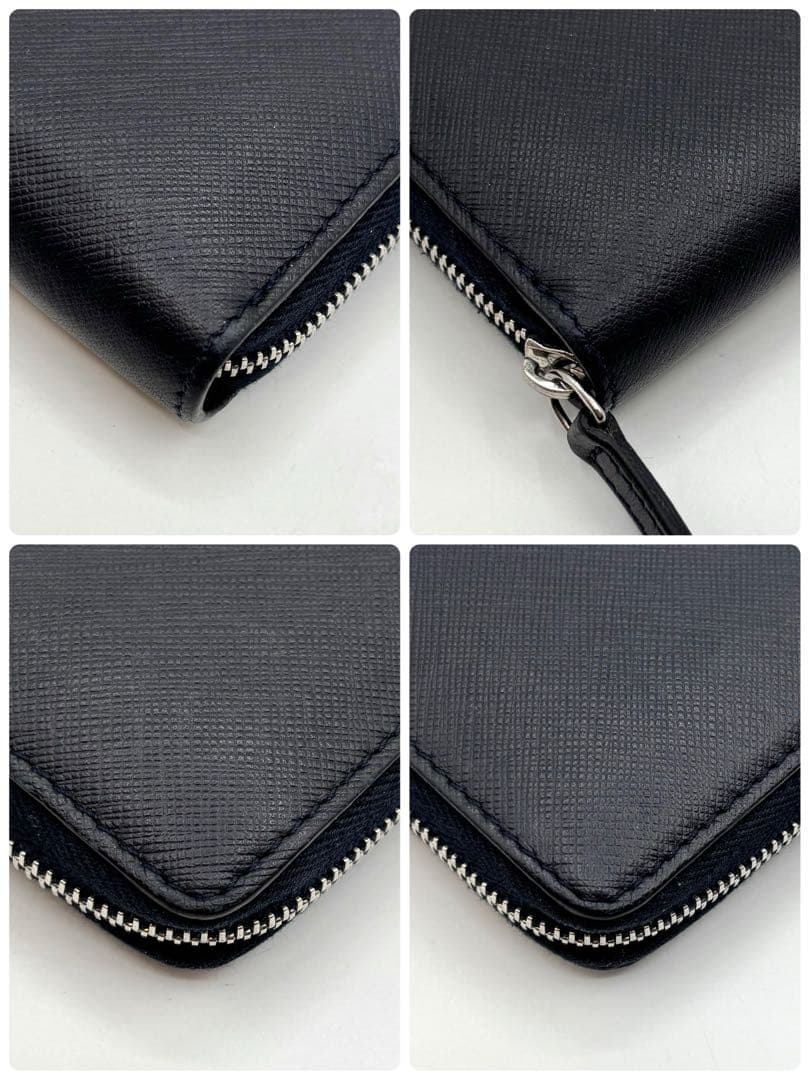 【美品】セリーヌ 長財布 レザー ラウンドファスナー ロゴ型押し ネイビー