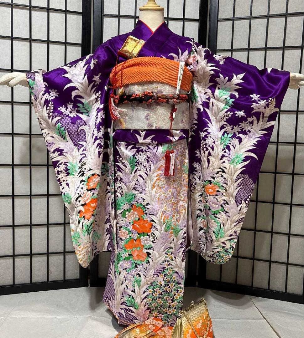 七五三　着物セット　7歳　紫色　だらり帯　個性的　シック　モダン