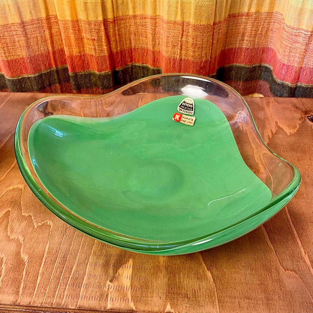 未使用☆ミッドセンチュリー ガラスプレート 大皿 ガラスボウル 昭和レトロ レア