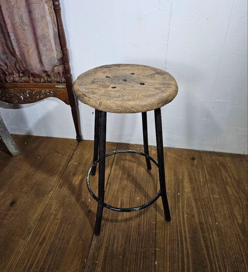USヴィンテージ 鉄脚のスツール 丸椅子 チェア インダストリアル インテリア