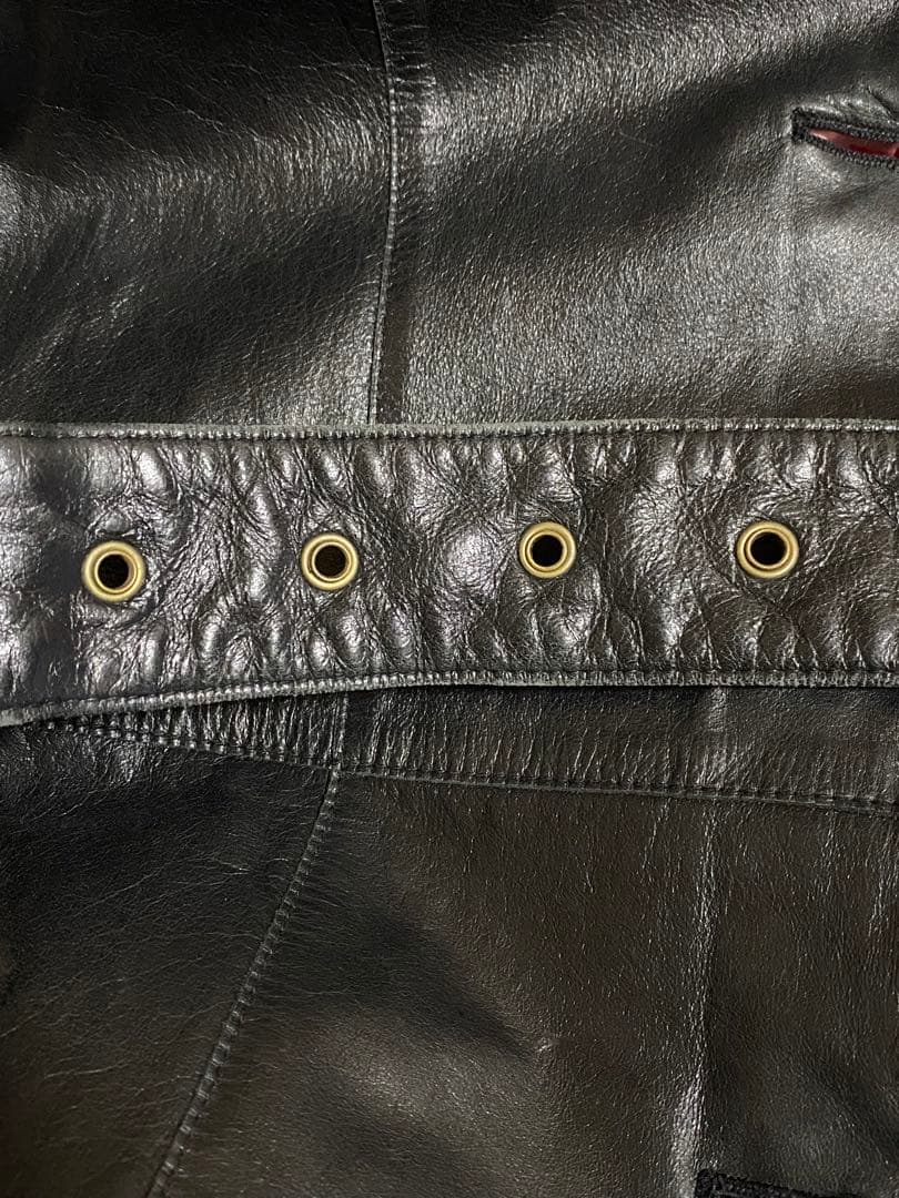 ALBAROSA ブラックレザーロングコート(ベルト付)