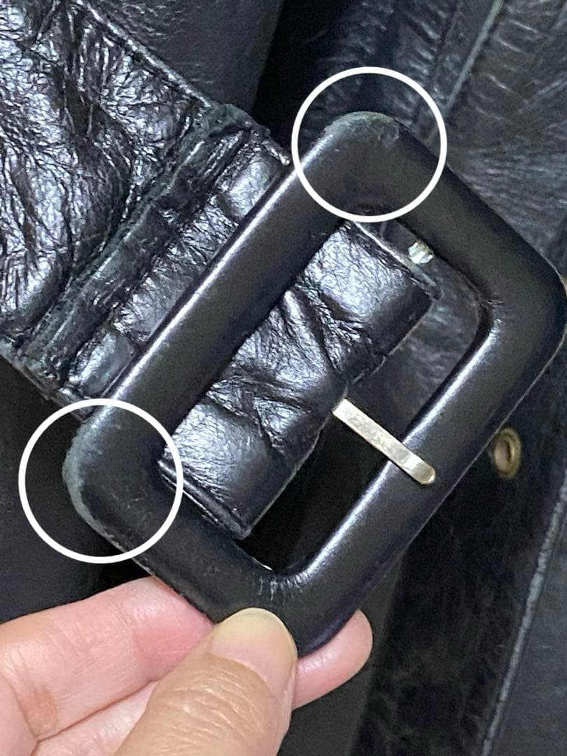 ALBAROSA ブラックレザーロングコート(ベルト付)