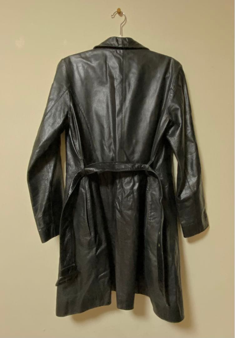 ALBAROSA ブラックレザーロングコート(ベルト付)