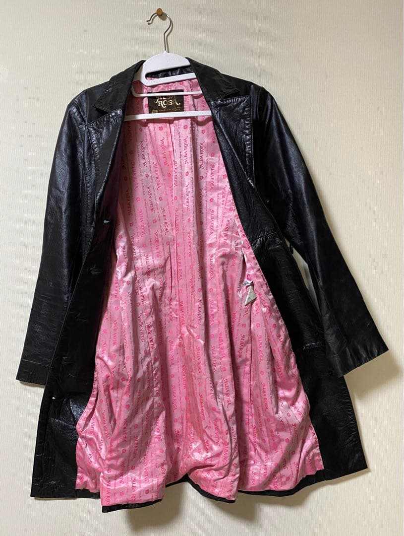 ALBAROSA ブラックレザーロングコート(ベルト付)