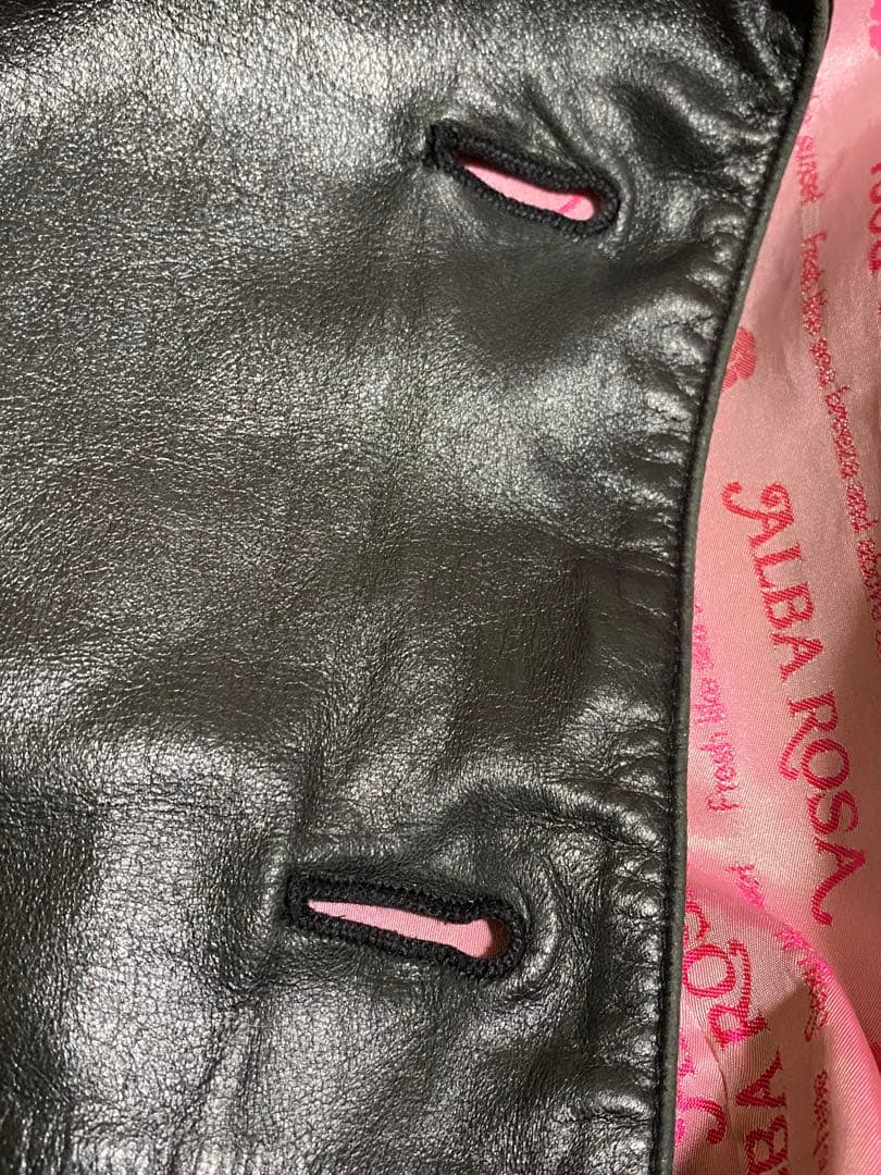 ALBAROSA ブラックレザーロングコート(ベルト付)