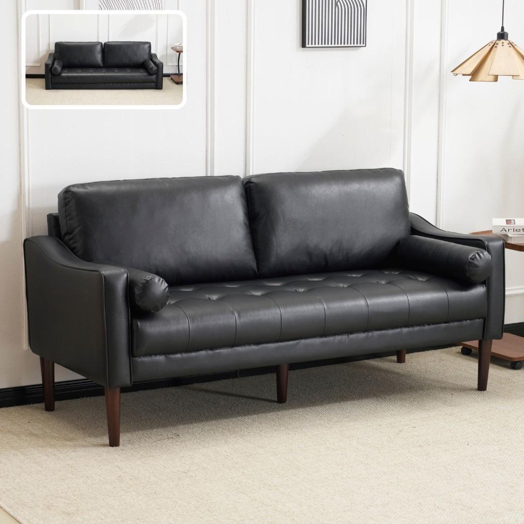 ソファー 3人掛け カウチソファ リビングソファ 肘掛け付き 枕付き PUレザー