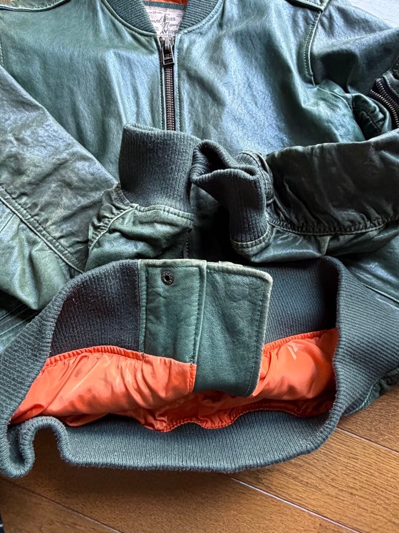 AVIREXFLY レザーMA-1 フライトジャケット グリーン