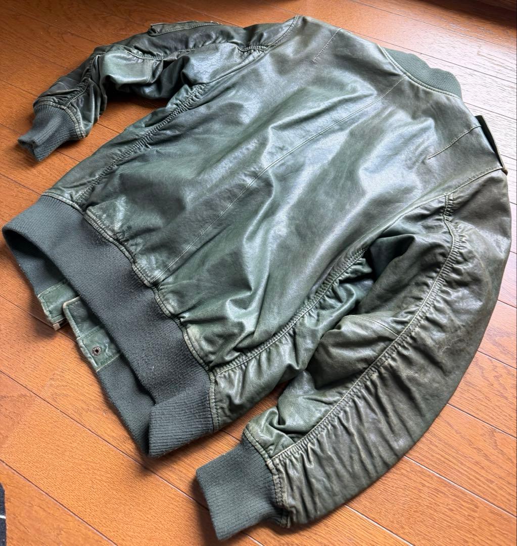 AVIREXFLY レザーMA-1 フライトジャケット グリーン