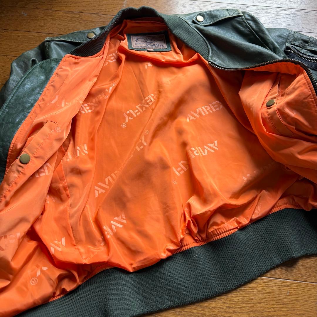 AVIREXFLY レザーMA-1 フライトジャケット グリーン