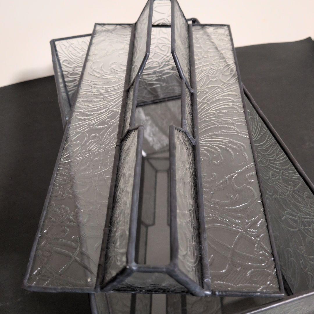 菊模様　レア　希少　ペーパータオルケース　ティッシュケース　昭和型板ガラス　昭和