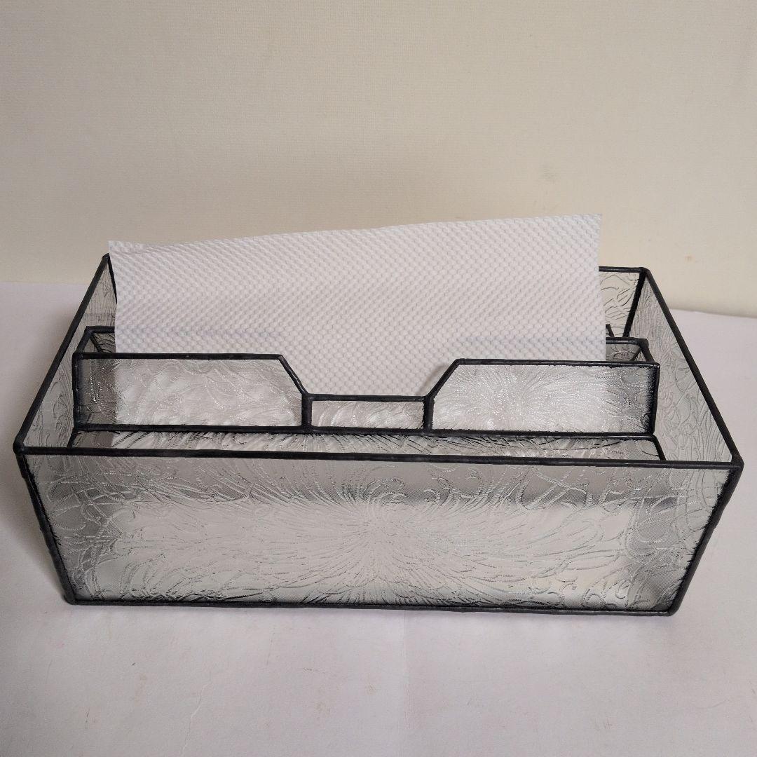 菊模様　レア　希少　ペーパータオルケース　ティッシュケース　昭和型板ガラス　昭和