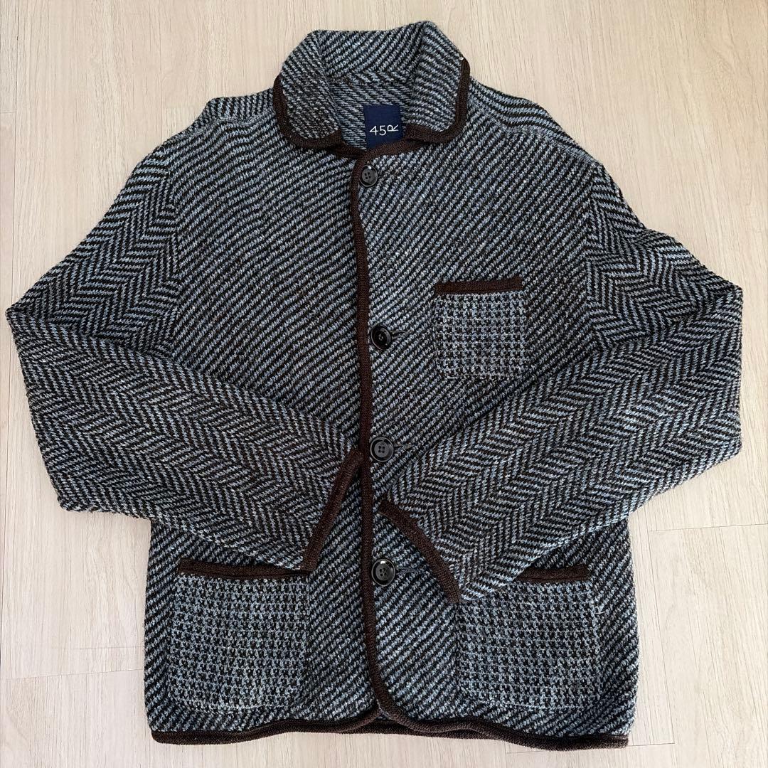 45R ヘリンボーン柄 ニットジャケット