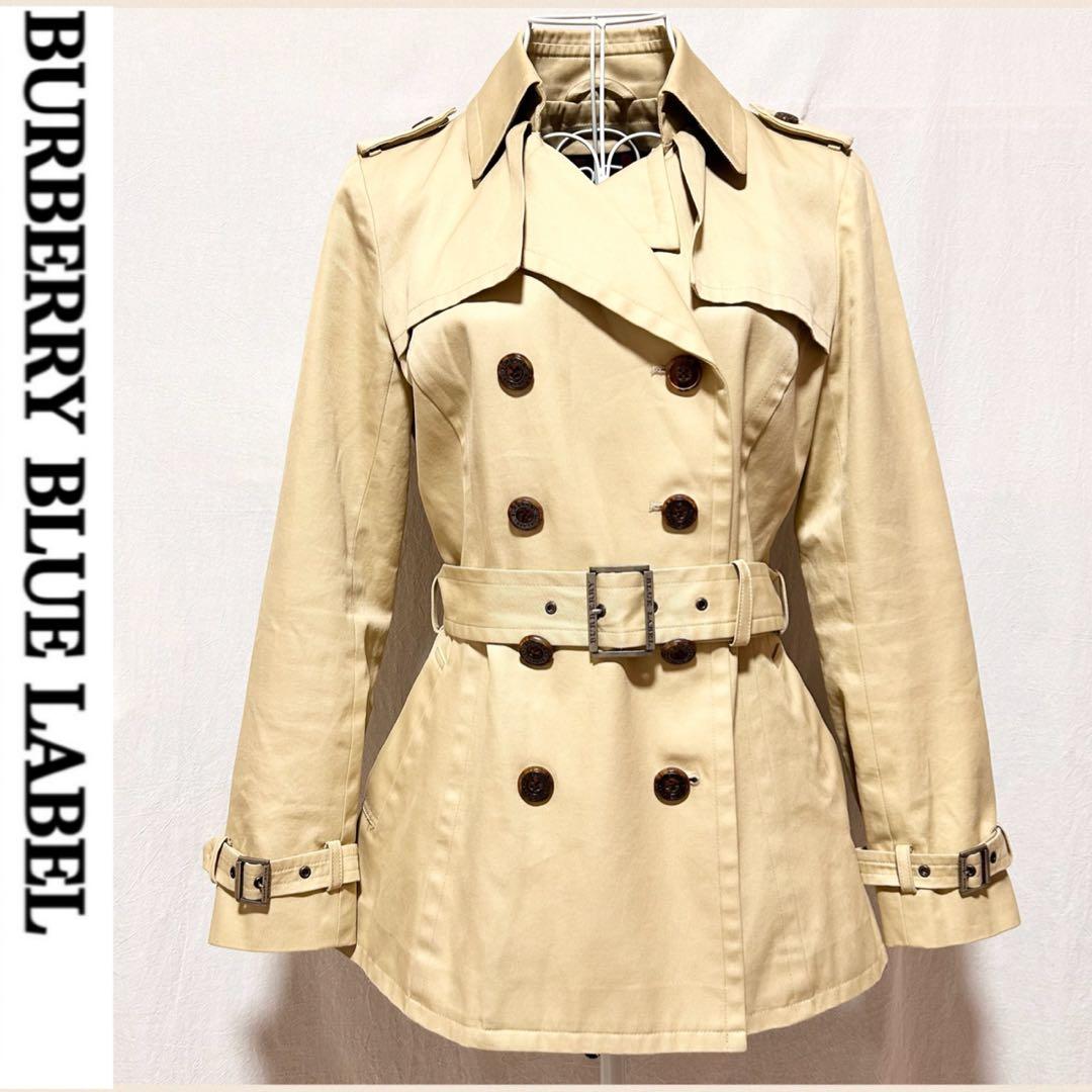 美品 バーバリーブルーレーベル ダブルブレスト トレンチコート スプリングコート