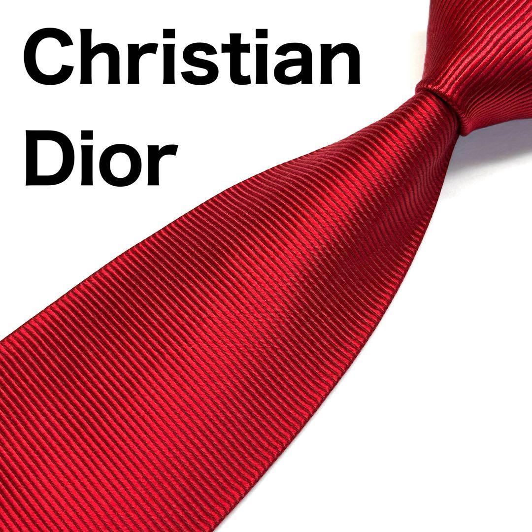 【未使用に近い✨】クリスチャンディオール ネクタイ レッド 無地 ソリッド