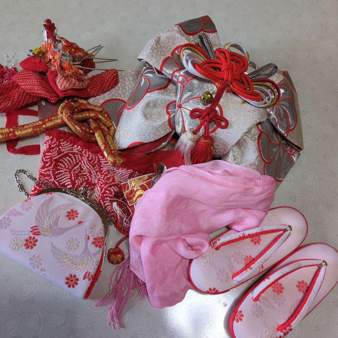 七五三３歳お着物と正絹総絞りの被布と小物セット(長襦袢無し）