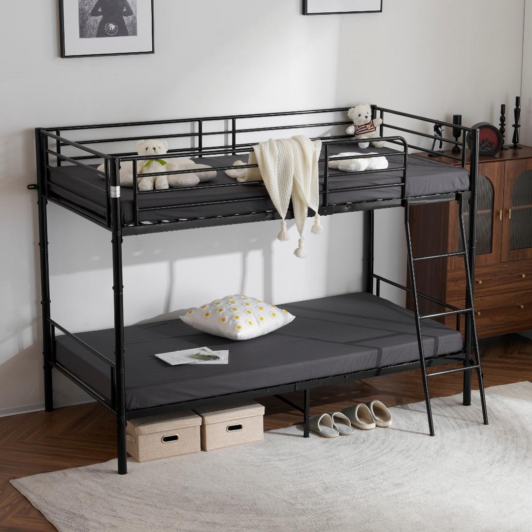 ロフトベッド シングルベッド パイプ 耐震 頑丈フレーム 大人ベッド【ブラック】