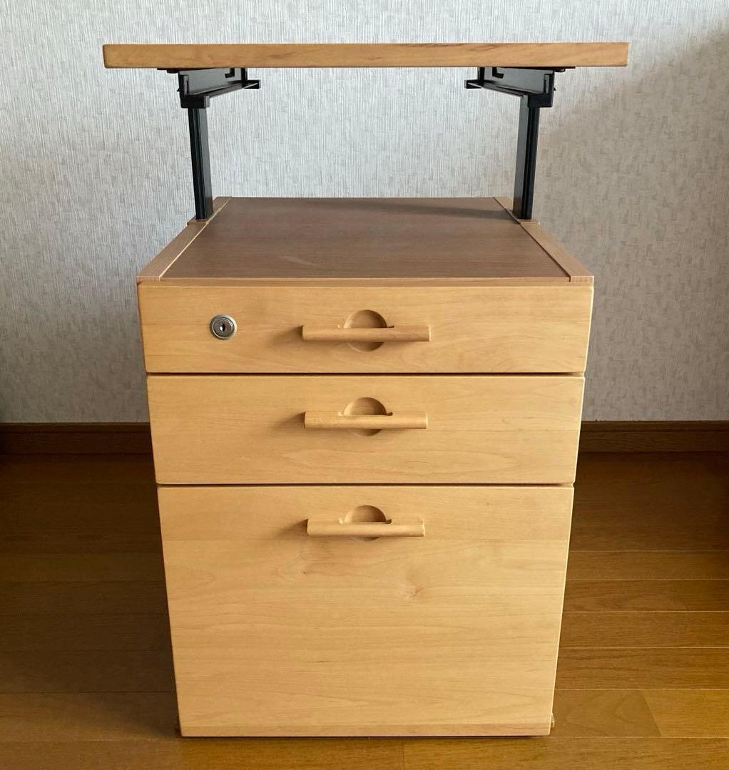 【イトーキ】学習机　袖机 レベルアップサイドワゴン ライトブラウン　可動式天板