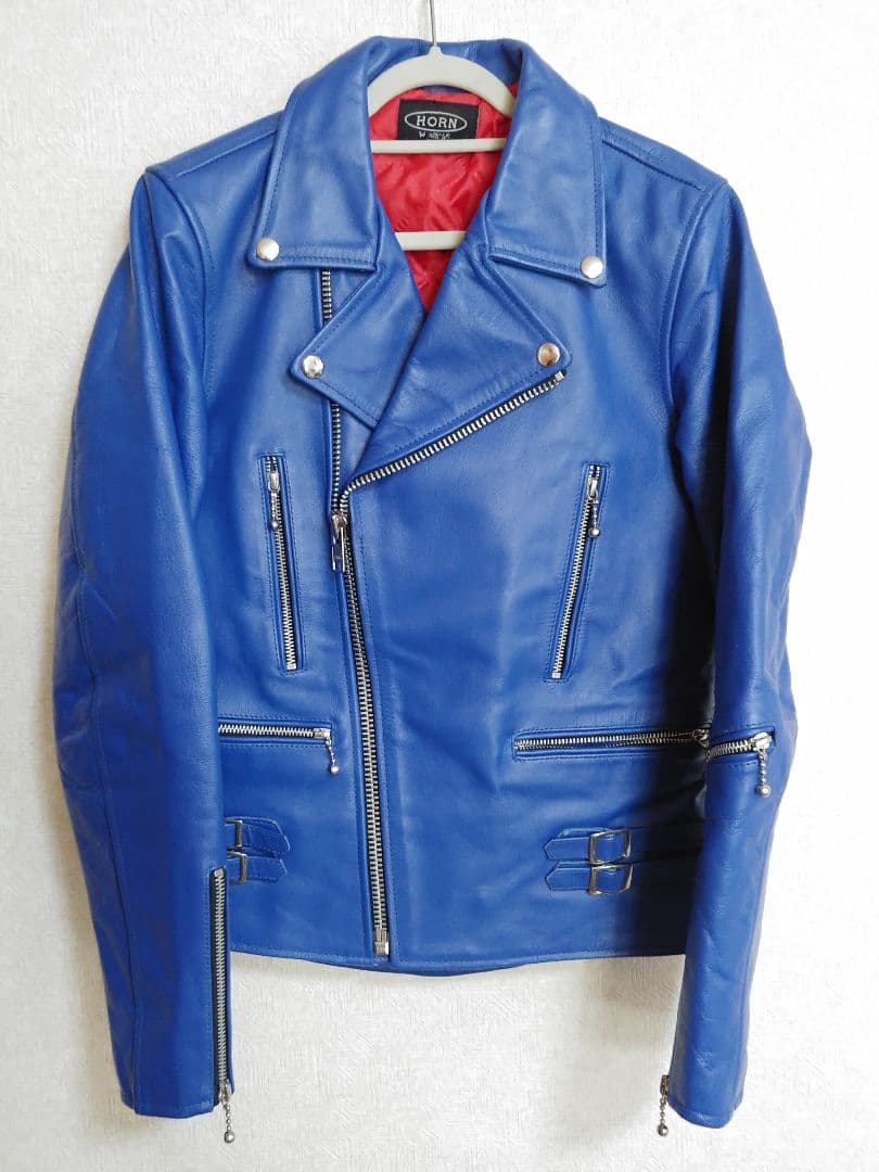 HORN WORKS レザー ダブルライダースジャケット S 青