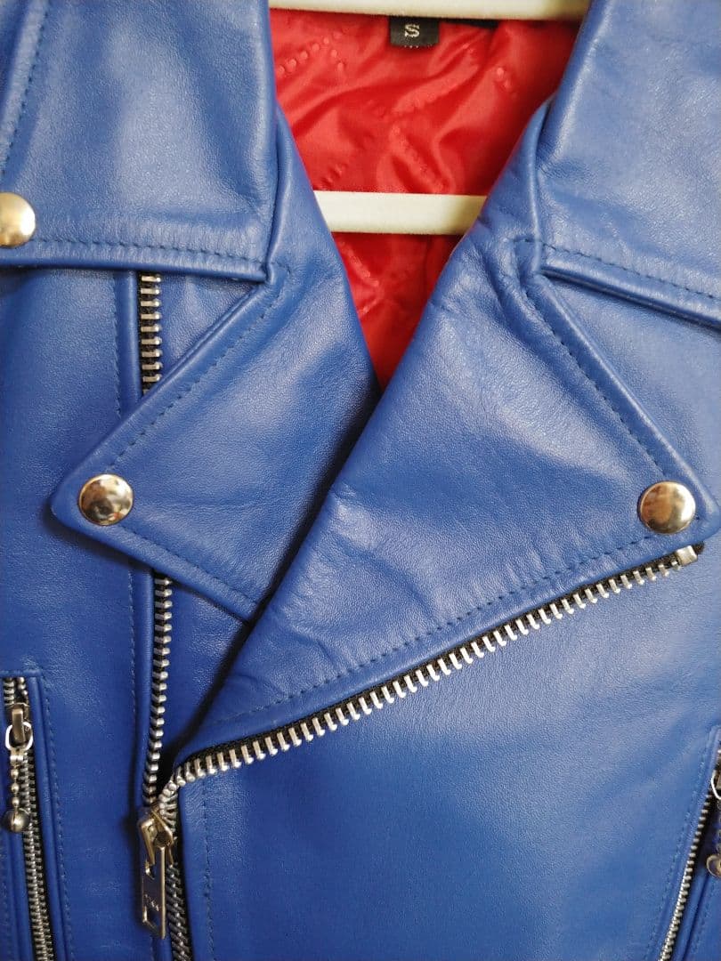 HORN WORKS レザー ダブルライダースジャケット S 青