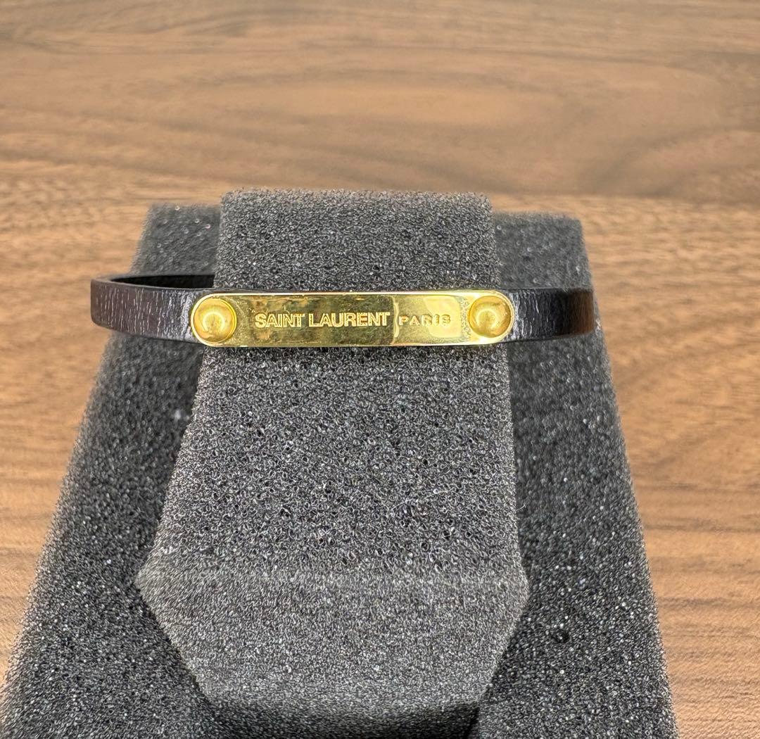 サンローラン　idプレートブレスレット　スムースレザー&メタル　ユニセックス　L