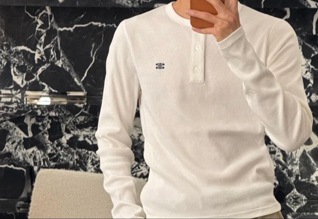 CELINE ホワイト ヘンリーネック カットソー