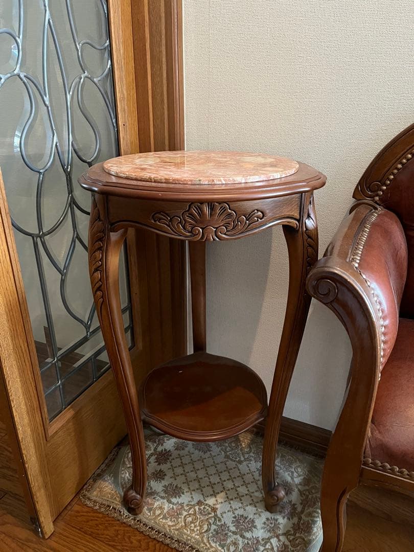 猫脚　花台　サイドテーブル　アンティーク　家具　大理石