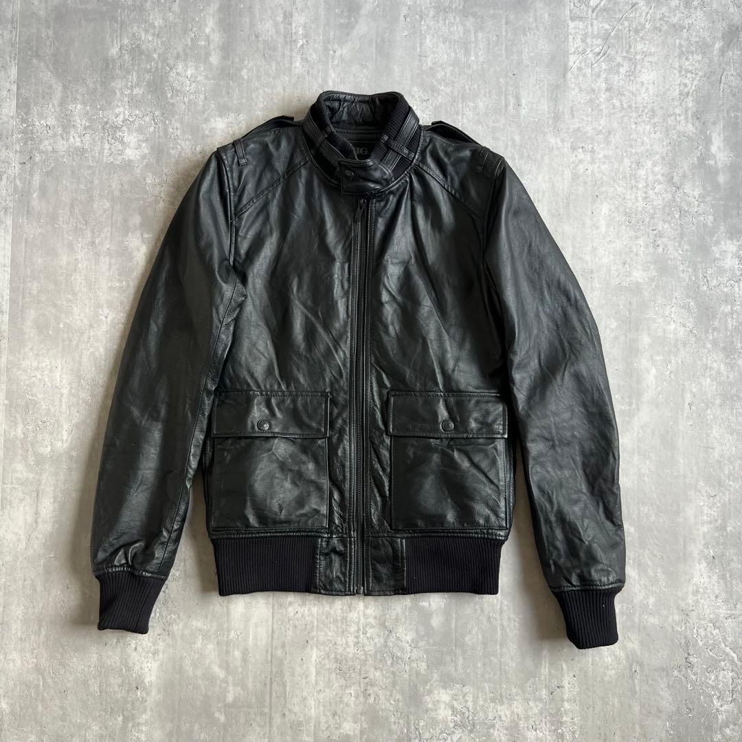 ヒステリックグラマー　スタンドカラー　レザージャケット　オールブラック　Sサイズ