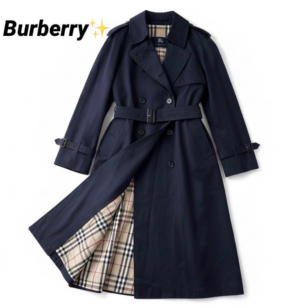 【美品】バーバリーロンドン　トレンチコート　ノバチェック　ネイビー　L相当
