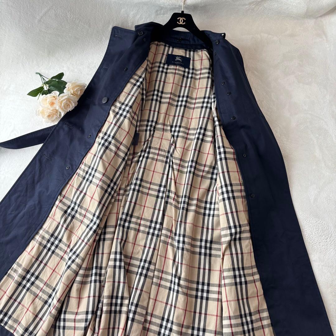 【美品】バーバリーロンドン　トレンチコート　ノバチェック　ネイビー　L相当