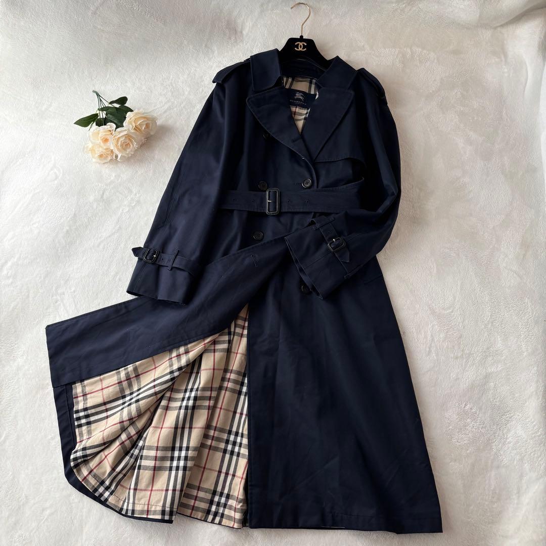 【美品】バーバリーロンドン　トレンチコート　ノバチェック　ネイビー　L相当