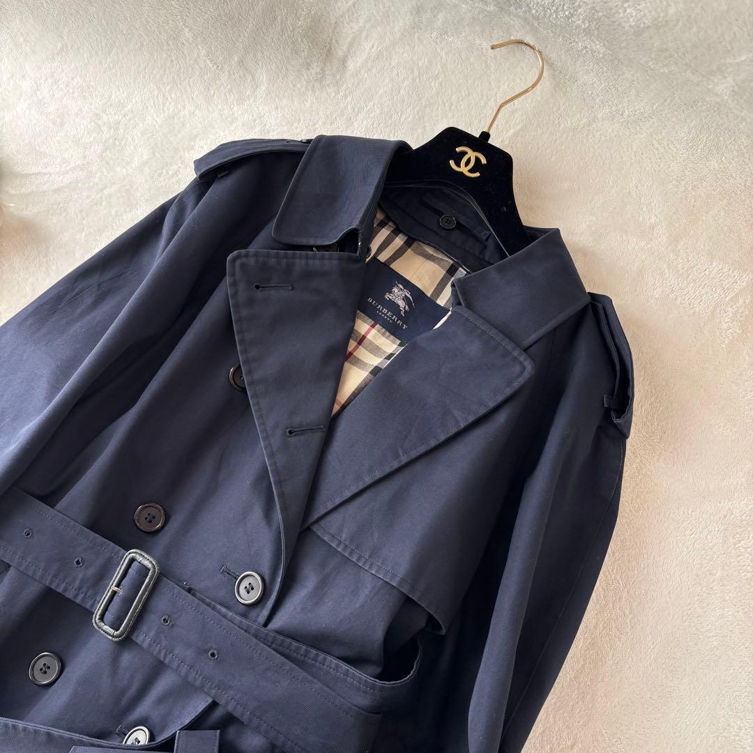 【美品】バーバリーロンドン　トレンチコート　ノバチェック　ネイビー　L相当