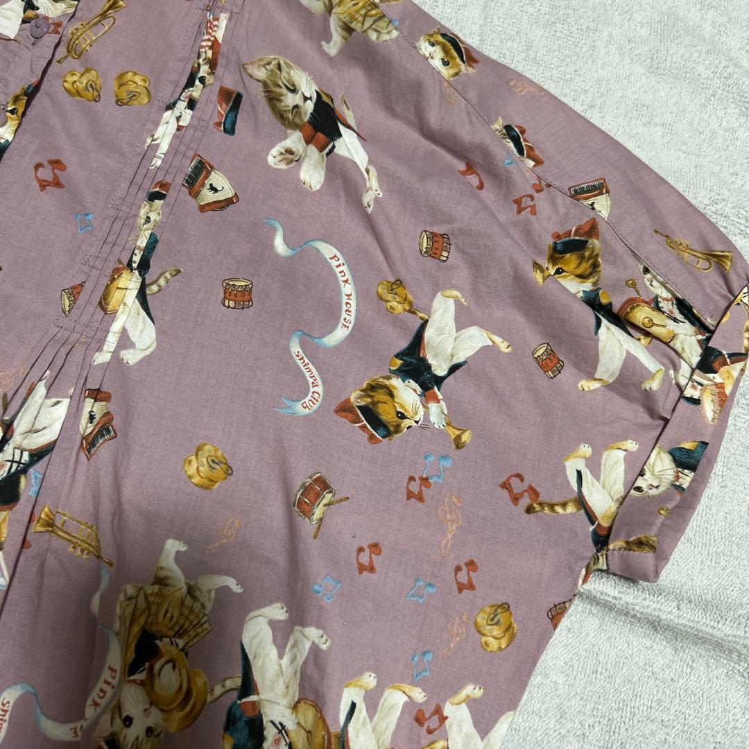 PINK HOUSE プリント柄 半袖シャツ　ネコ柄