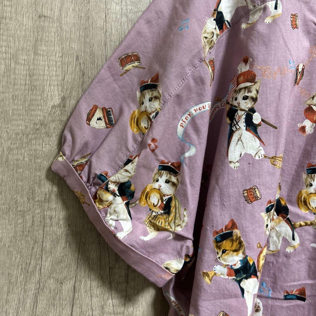 PINK HOUSE プリント柄 半袖シャツ　ネコ柄