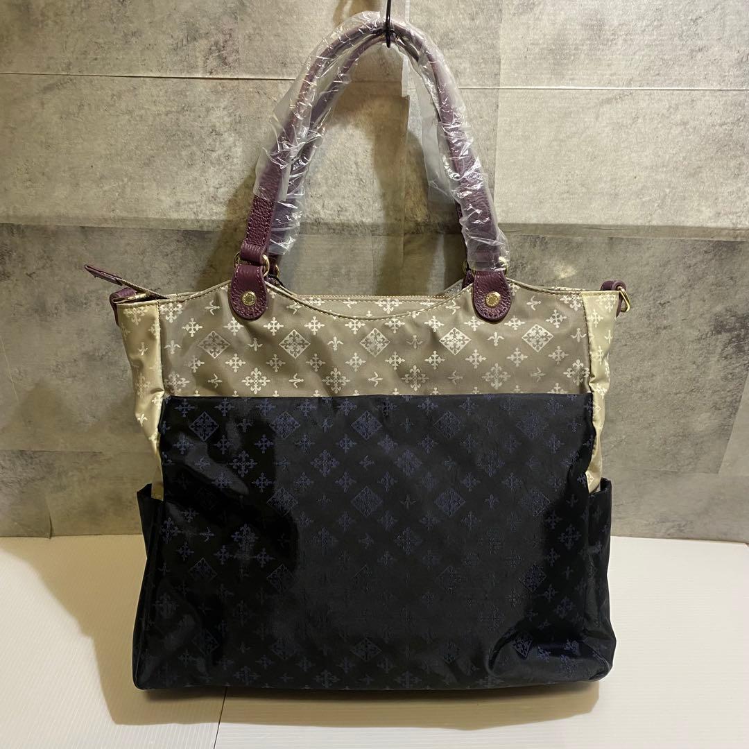 【未使用】russet　ナイロントートバッグ 　ダブルポケット　バイカラー