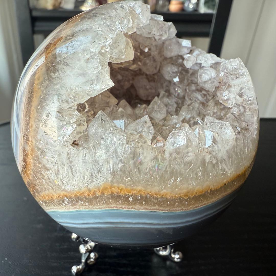 天然石瑪瑙の笑い口　置物　スフィア　丸玉NO.012402