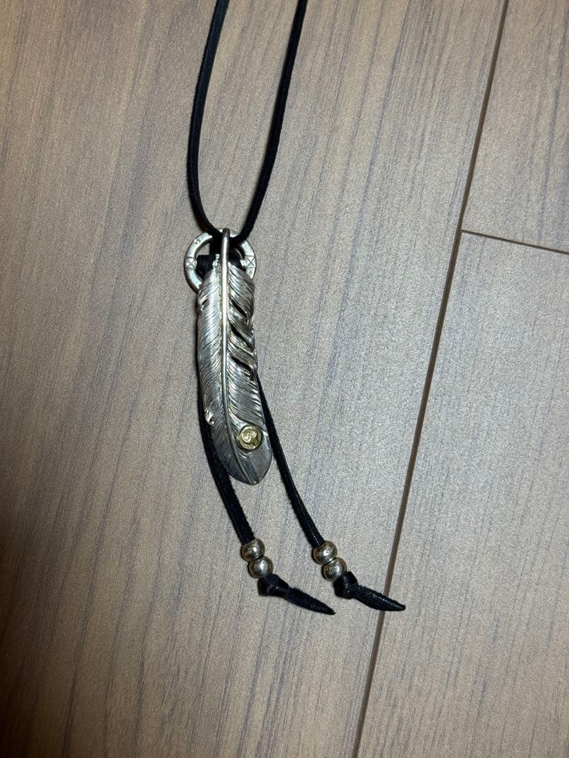 MOTO silver 大フェザーネックレス革紐・チェーンセット