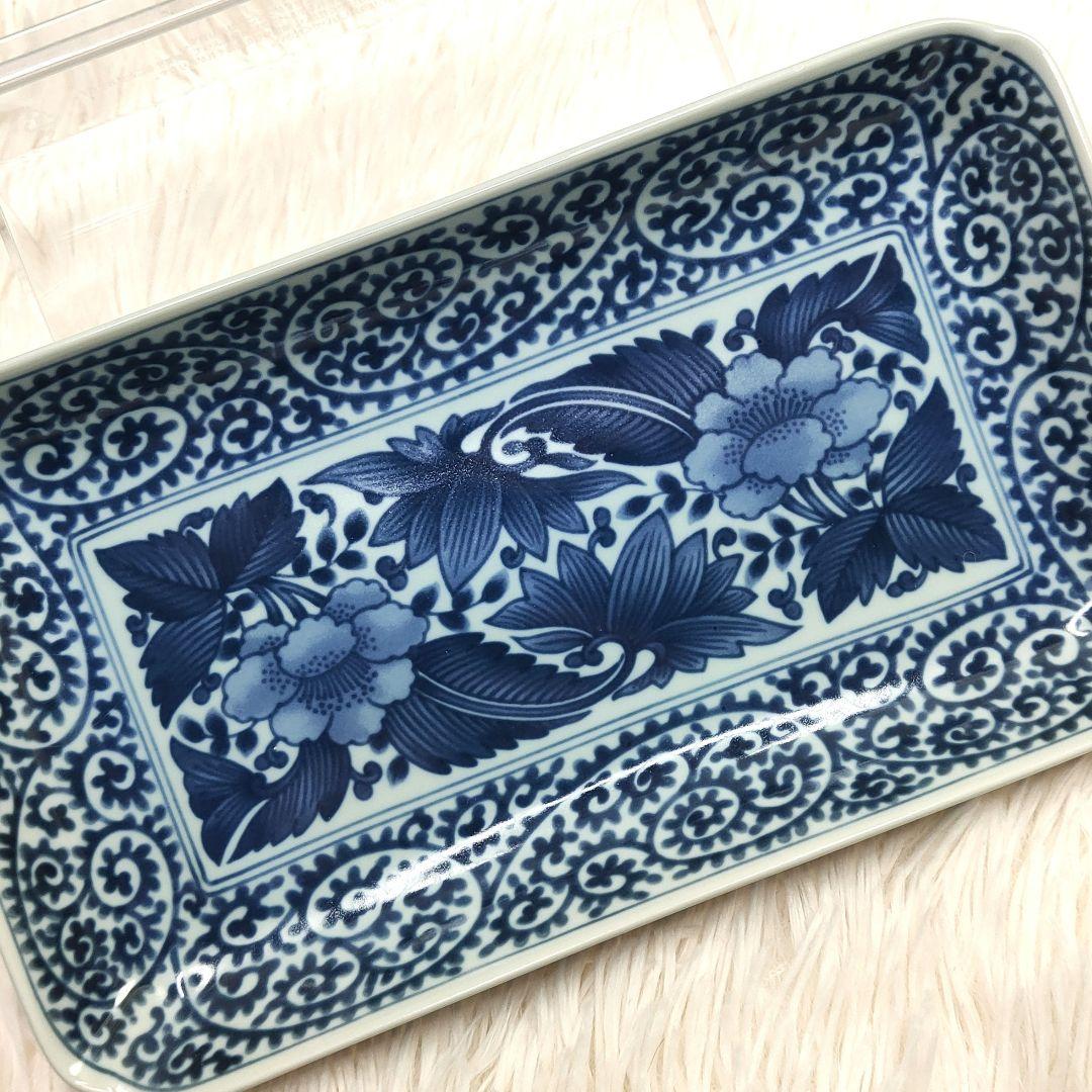 【新品未使用品】龍峰窯 染付古伊万里焼物皿 蛸唐草 牡丹　角皿5枚セット