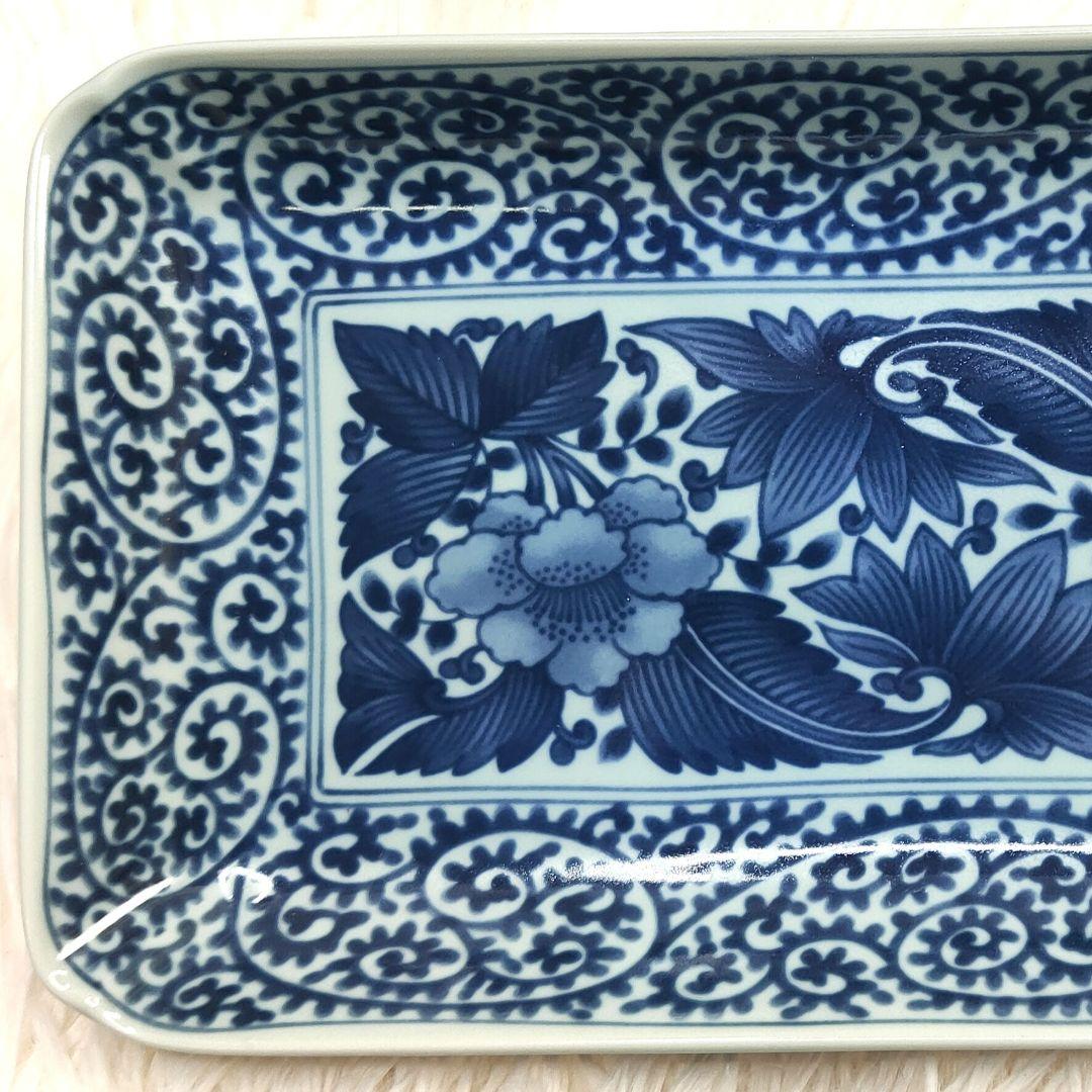 【新品未使用品】龍峰窯 染付古伊万里焼物皿 蛸唐草 牡丹　角皿5枚セット