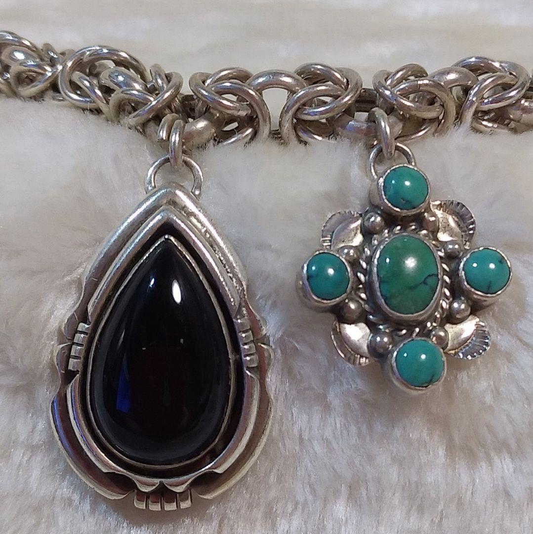 インディアンジュエリー　オニキス+ターコイズブレスレット