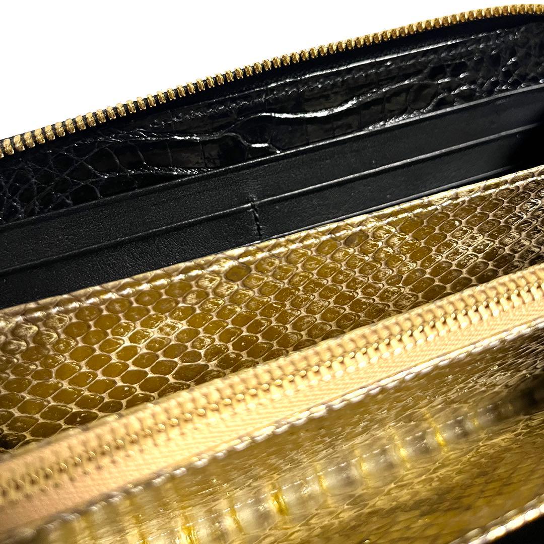 クロコダイル ポロサス 長財布 ラウンドファスナー JRA認定 ゴールドパイソン